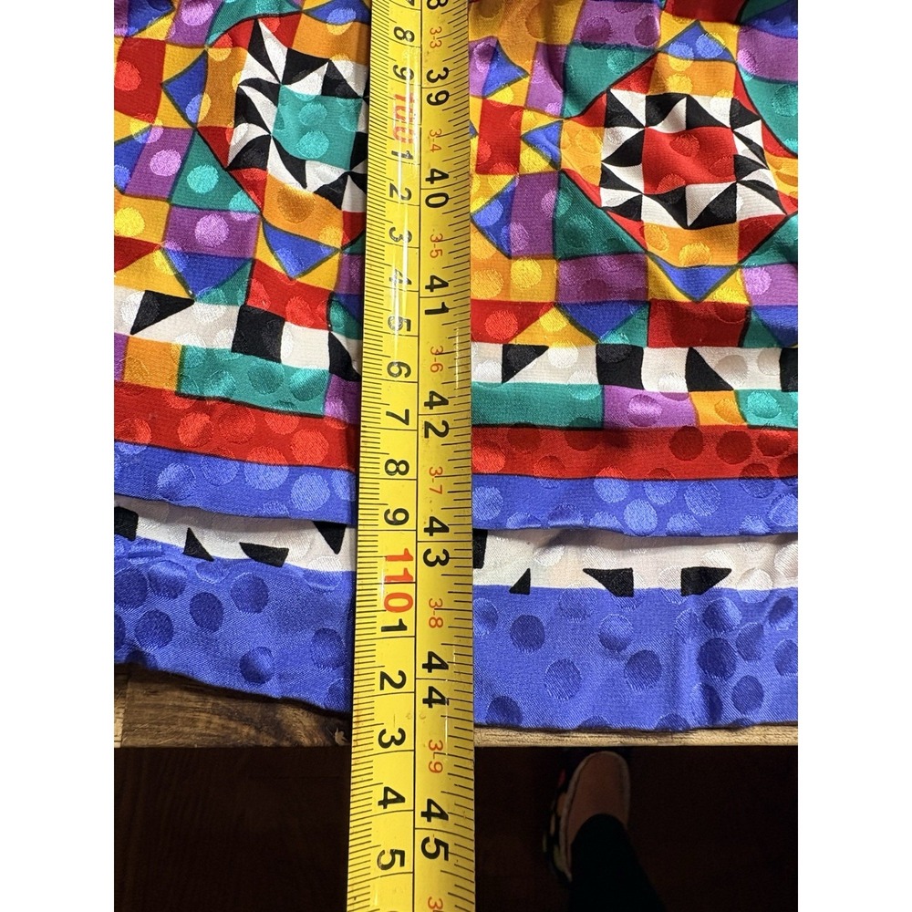 Anne Crimmins Silk Maxi Dress 14 Vintage Belted Geometric Retro - Picture 8 of 12